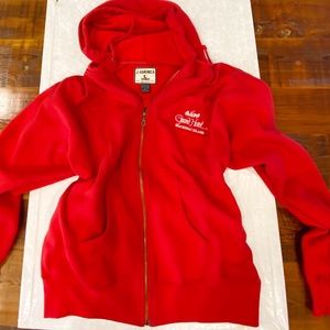 Red “Mackinac Island” hoodie sweatshirt top zip up